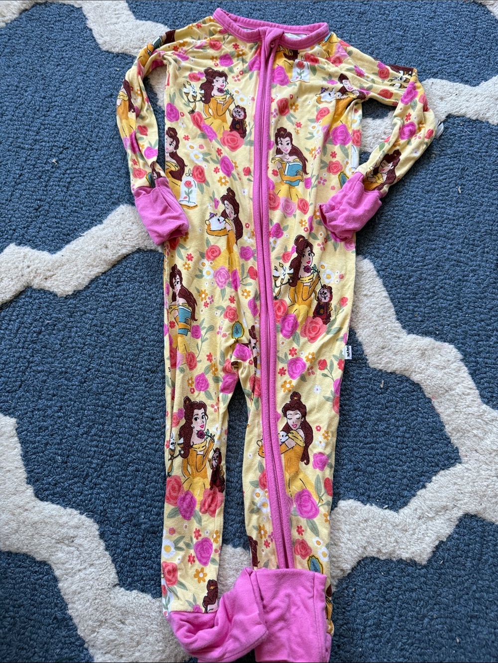 Little Sleepies Yellow One-Piece Footie Pajamas with Pink Trim